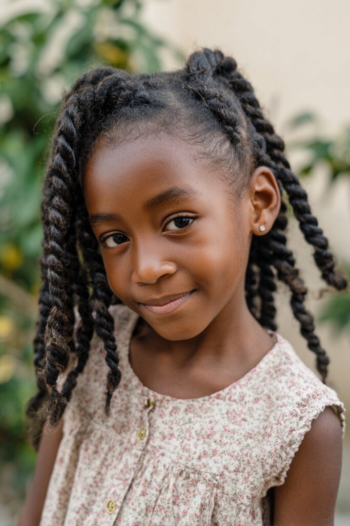 girl with goddess braids hairstyle, thick curved braids