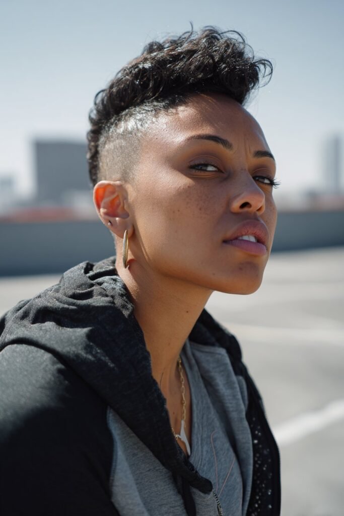 woman with high top fade hairstyle