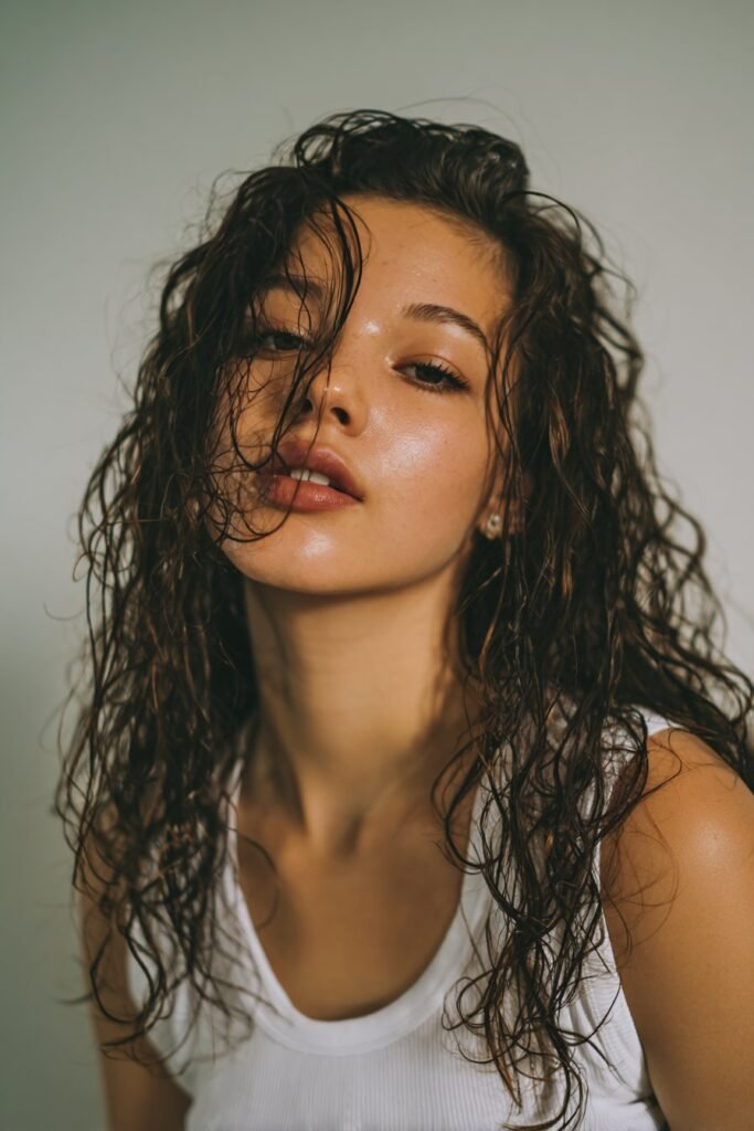 woman with glossy jheri curl hairstyle