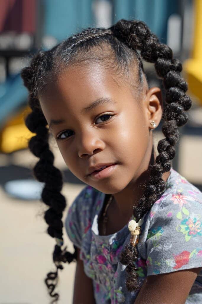 girl with jumbo braids hairstyle, thick bold braids