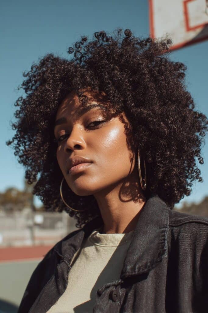 woman with natural afro textured curls