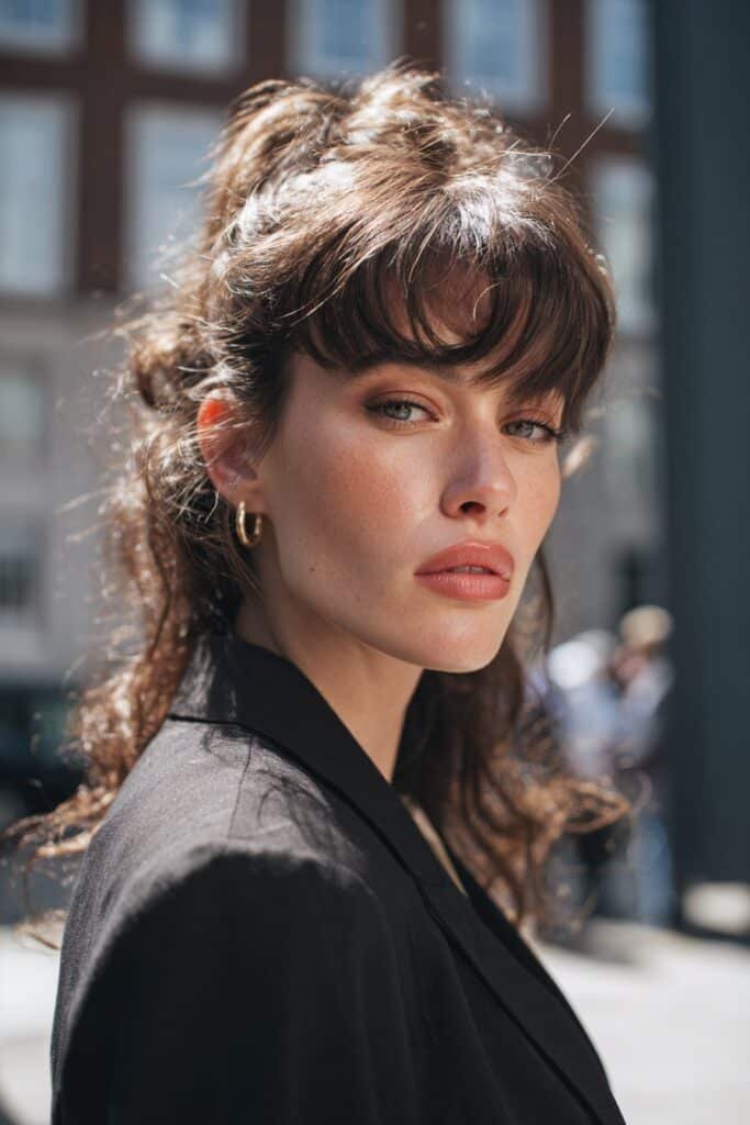 woman with bold power bangs hairstyle