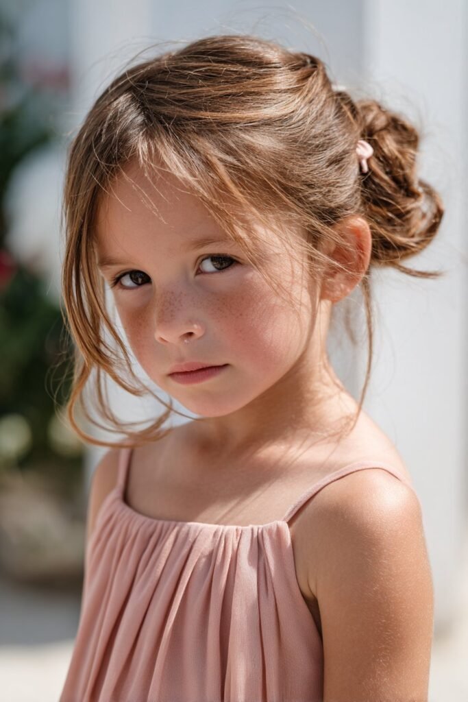 flower girl with side swept bun hairstyle