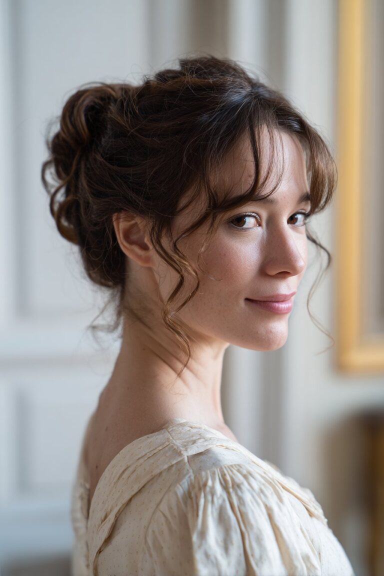 woman with regency updo, elegant vintage hairstyle