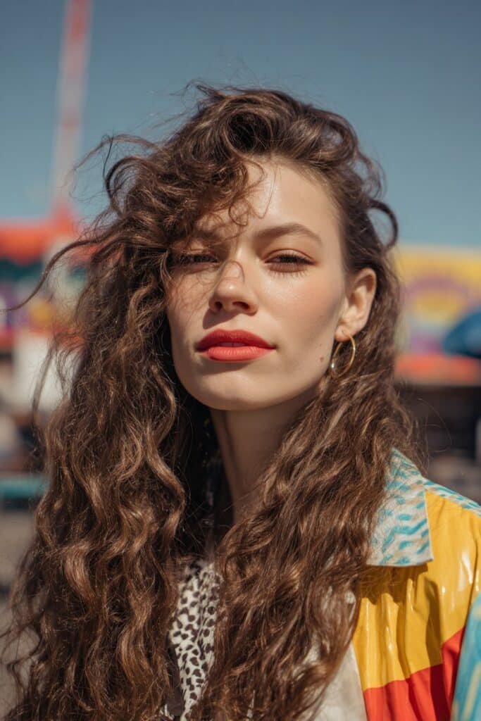 woman with crimped 80s hairstyle look