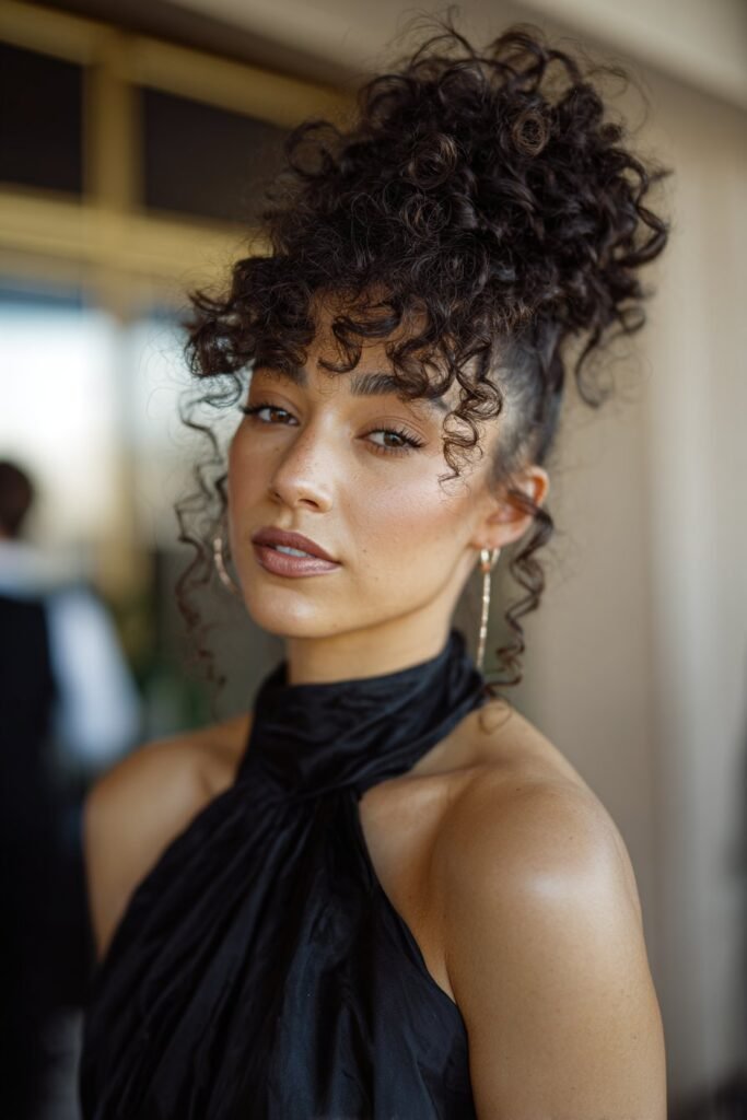 woman with curly updo 90s hairstyle