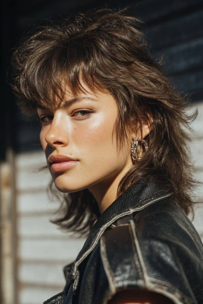 woman with shaggy mullet retro haircut
