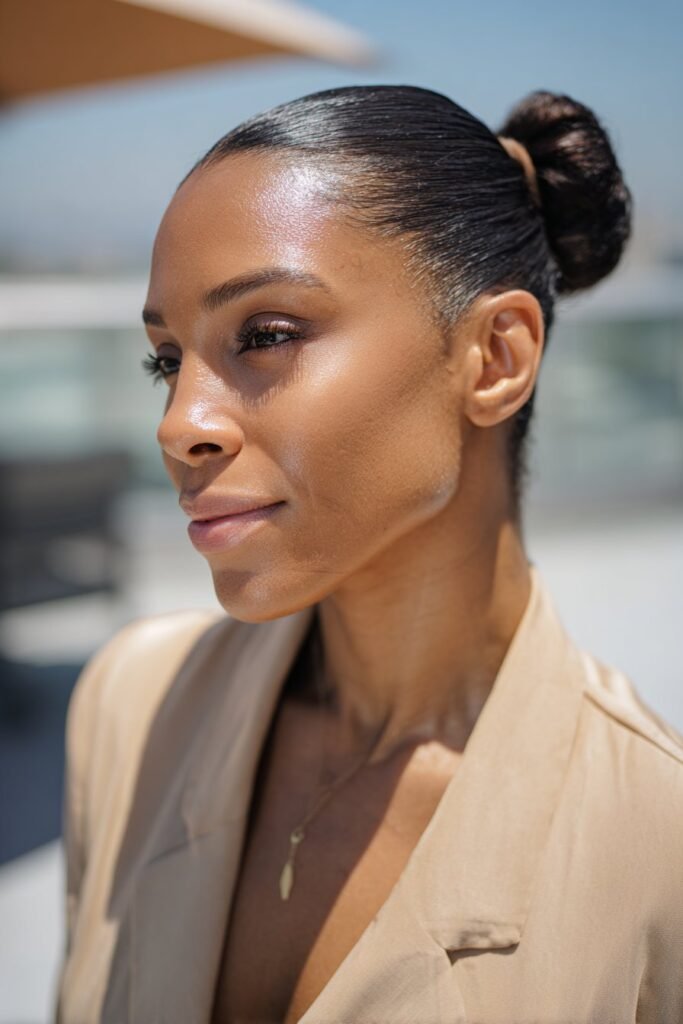 woman with sleek low bun hairstyle