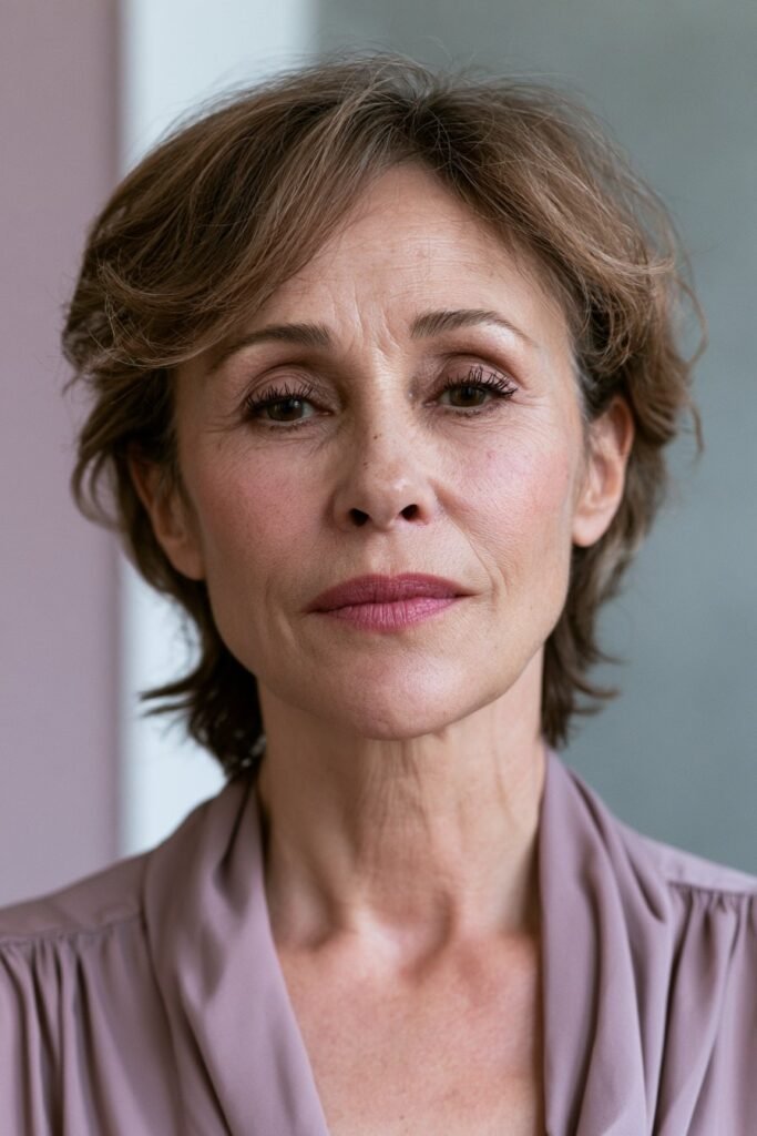 woman with wispy layers and bangs
