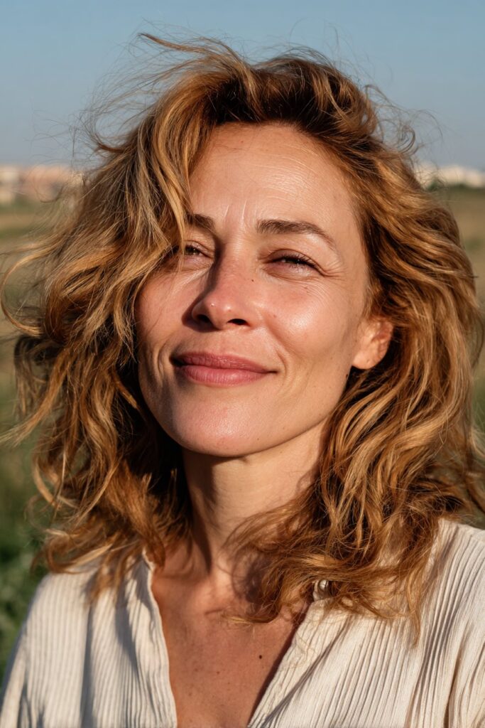 Balayage waves on medium-length hair for older women.