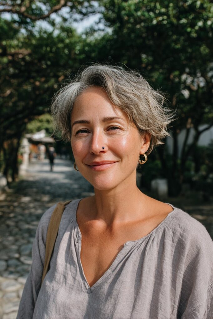 Choppy shag haircut for women over 50.
