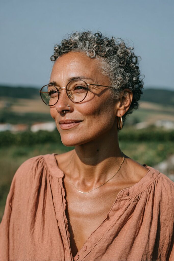 Curly crop with defined ringlets for older women.