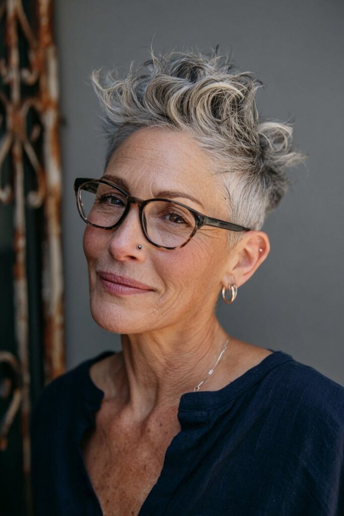 Soft feminine faux hawk on woman over 50.