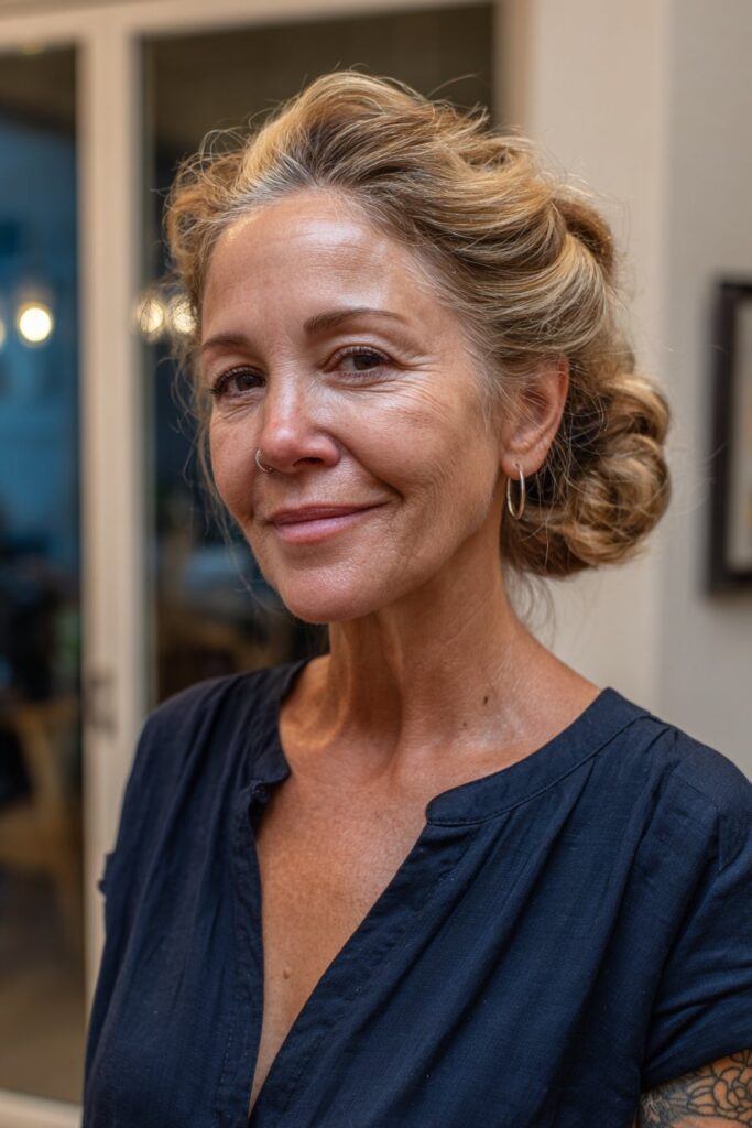 Highlighted blonde bun for special occasions.