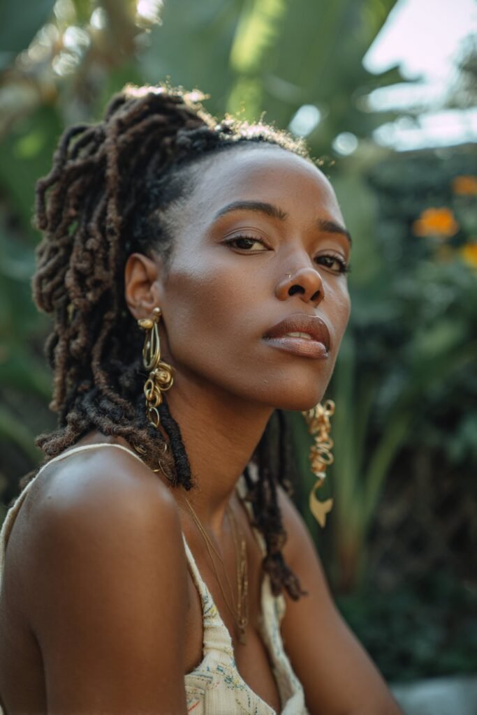 Black woman with loc-inspired kinky twists and natural textured volume.