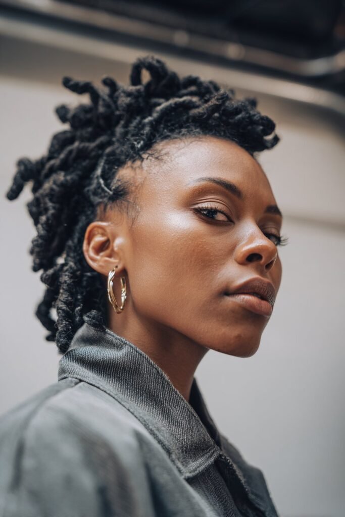 Black woman wearing detailed micro kinky twists with precise scalp parting.