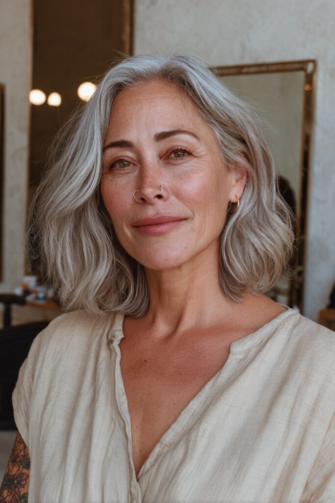 Long bob with romantic loose waves.