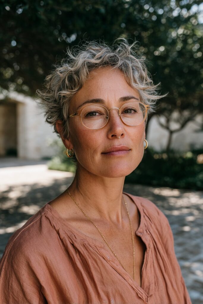 Short shaggy wolf cut for women over 50.