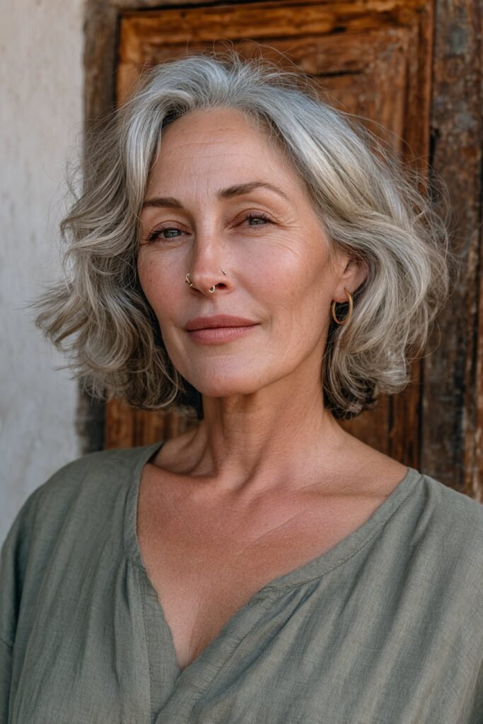 Textured lob with face-framing highlights.