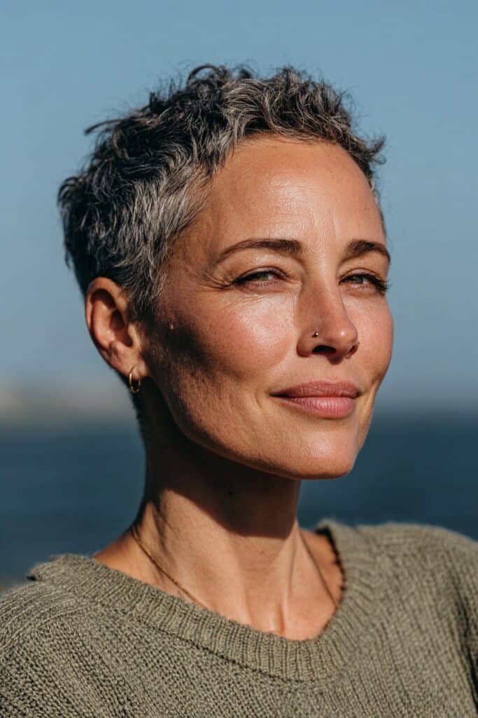 Grown-out pixie with natural movement for older women.