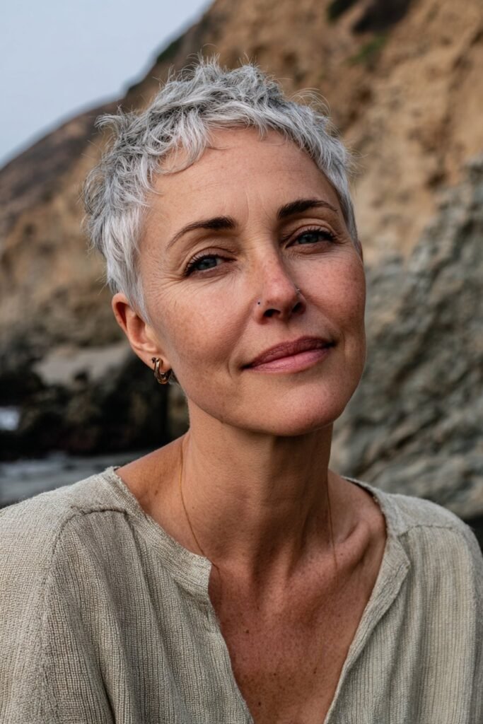 Textured pixie cut for women over 50.