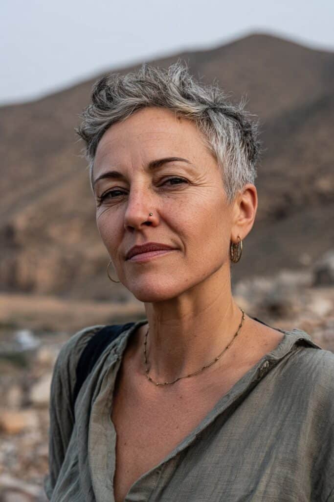 Textured pixie cut for women over 50.