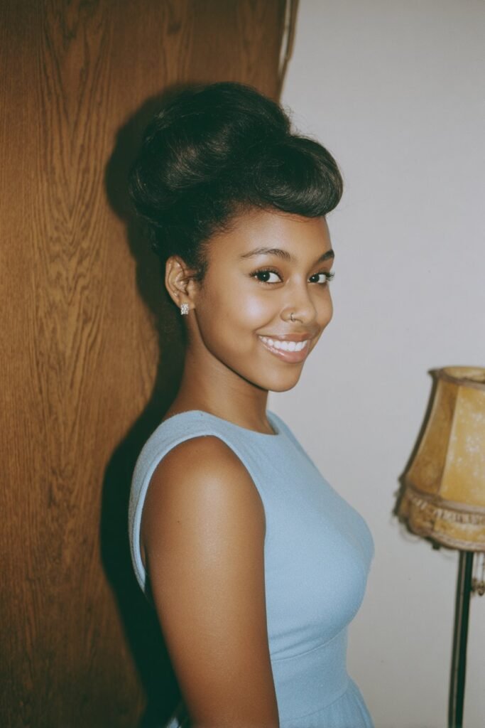 Black woman with a vintage bouffant updo