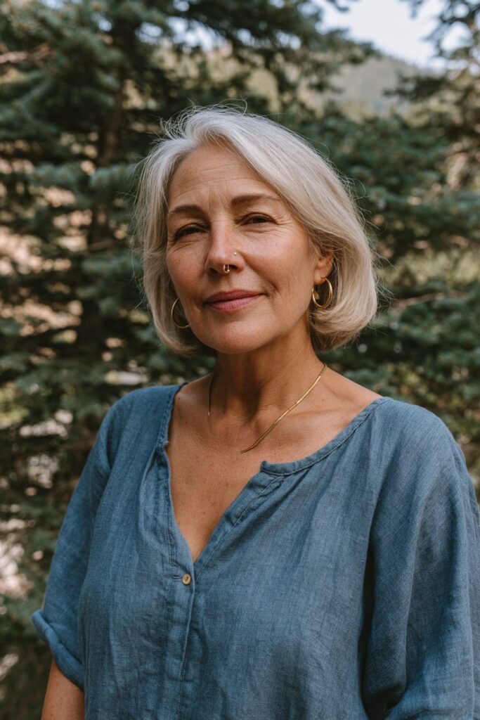 Woman with a classic chin-length bob hairstyle