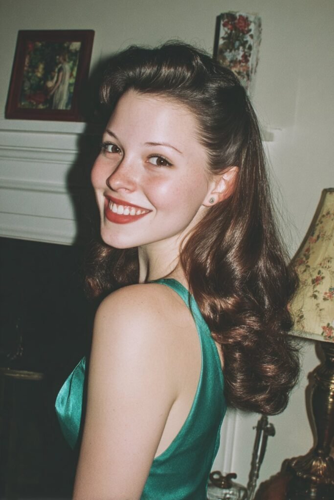 Woman with classic Hollywood waves featuring glossy vintage S-shaped curls