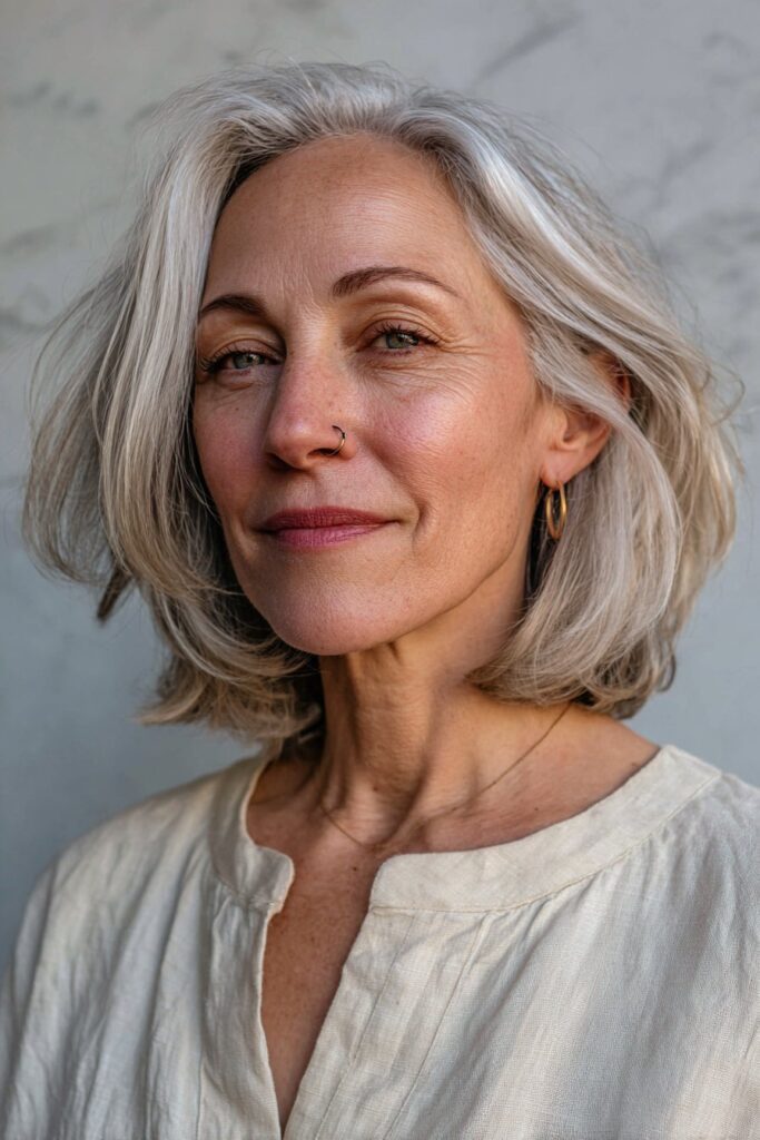Woman wearing an inverted bob with volume at the crown