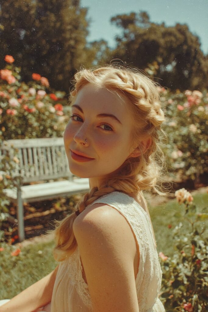 Woman with a milkmaid braid hairstyles