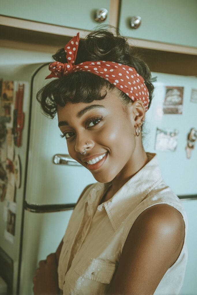 Black woman with a pin-up bandana updo