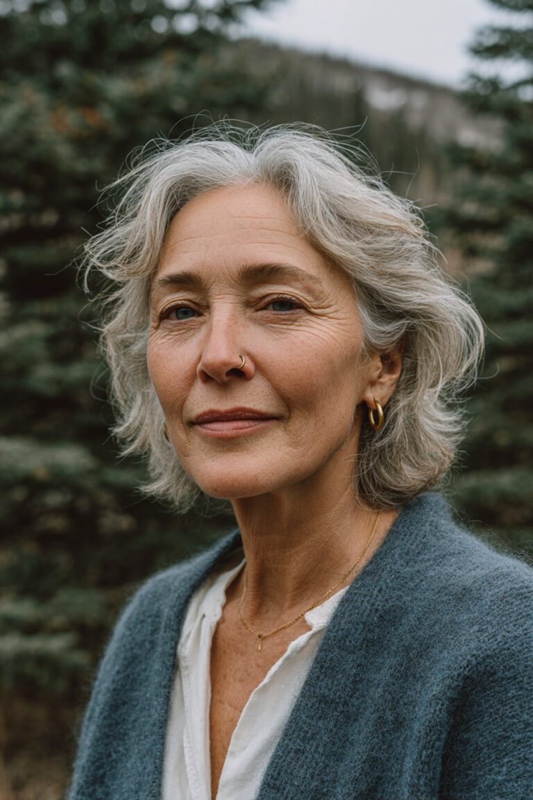 classic feathered shag hairstyle for older women
