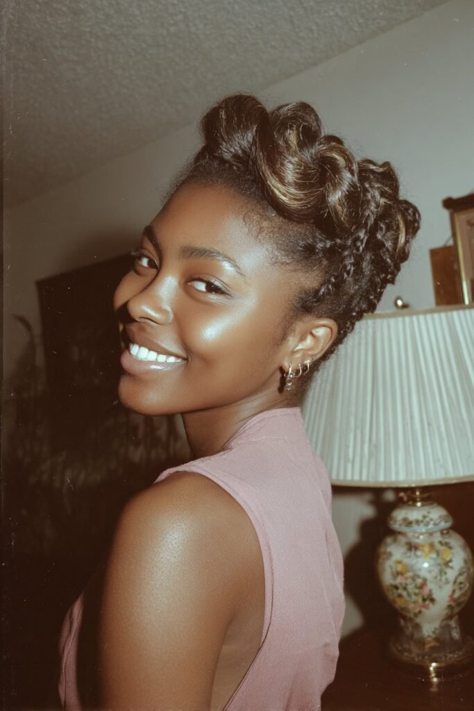 Black woman with a twisted chignon hairstyle
