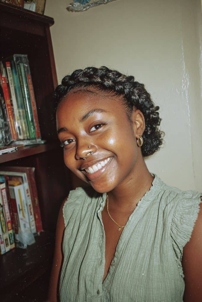 Black woman with a vintage braided crown
