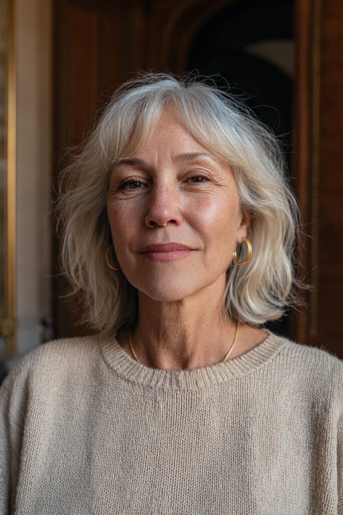 Wispy bangs with soft face-framing layers