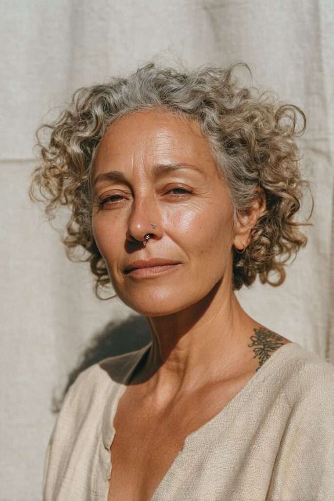 Wispy curly crop with natural silver curls