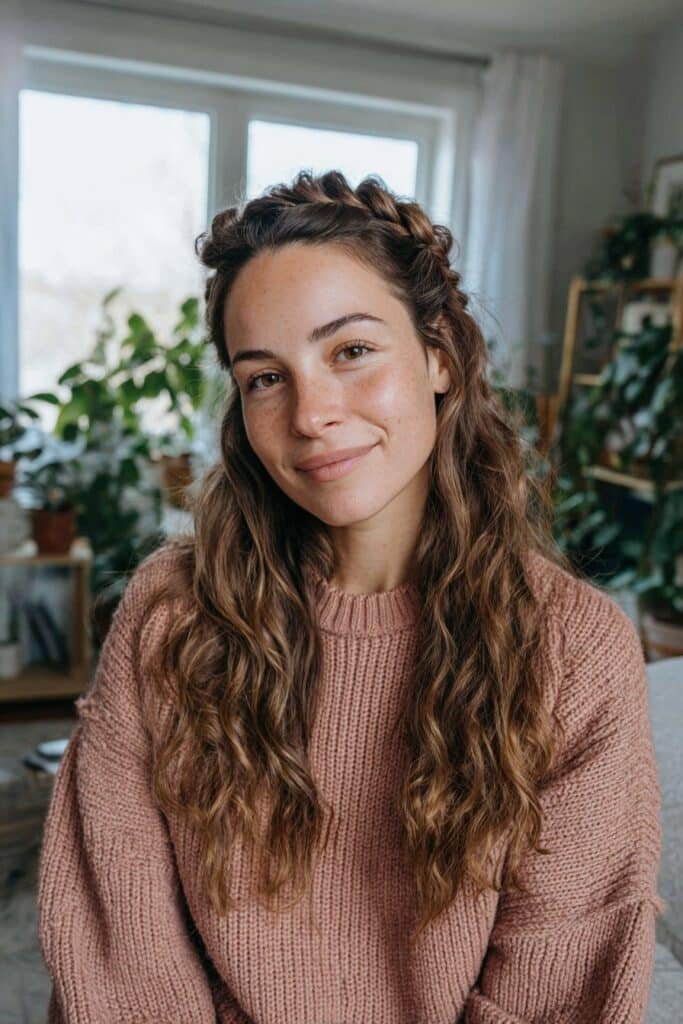 Braided headband hairstyle for long hair
