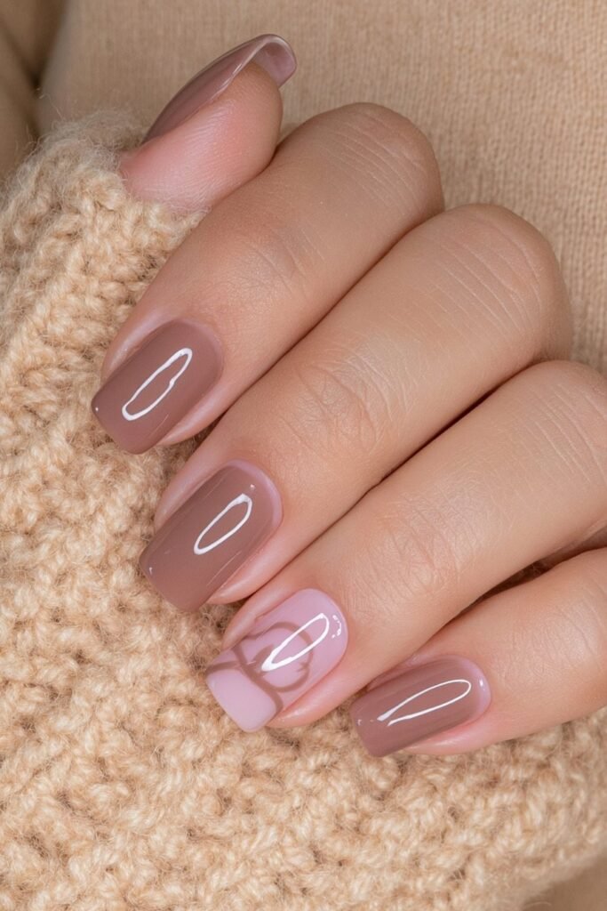 Short nails in soft buttery brown with glossy shine.