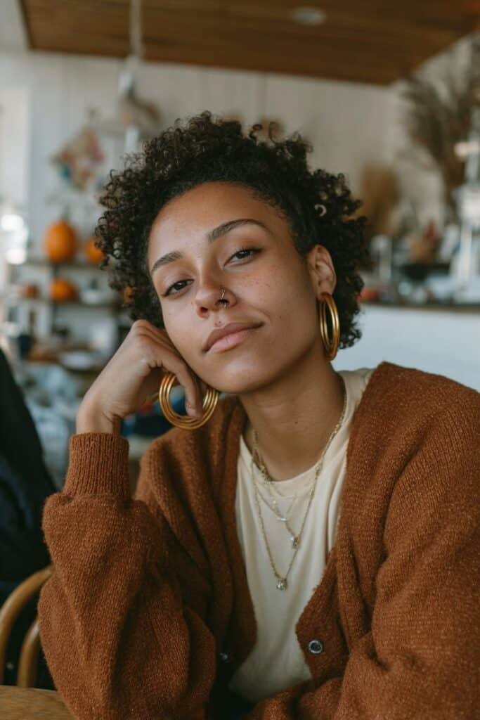 Black woman wearing a voluminous chunky twist-out with defined natural curls.