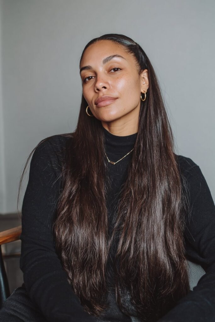 Classic straight sleek hairstyle for long hair