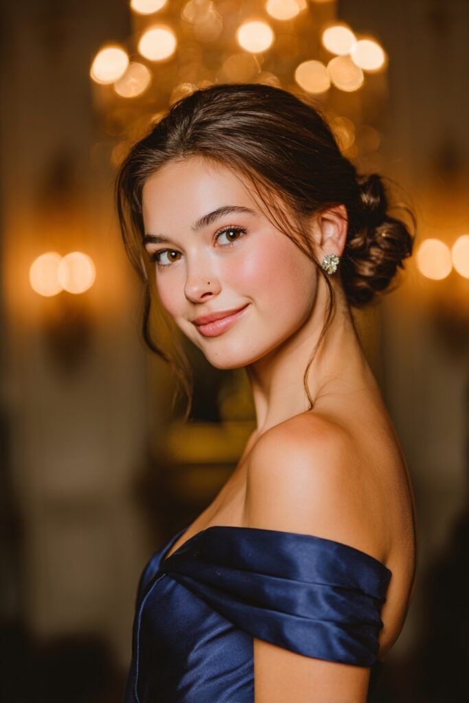 Classic elegant chignon featuring a polished low bun, smooth twists, and timeless styling for long hair homecoming.