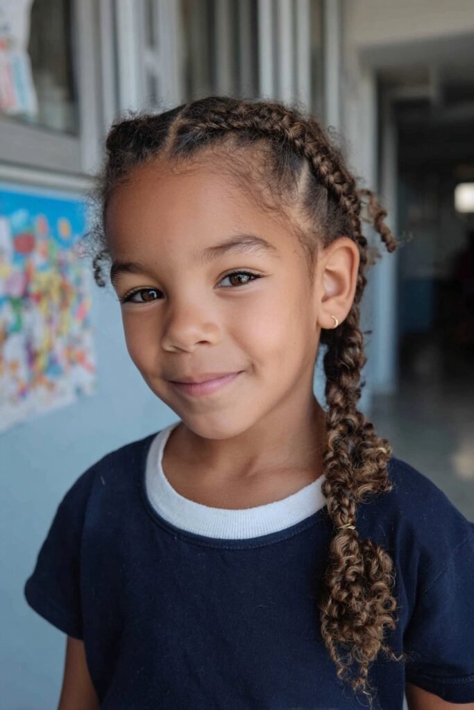 Little Black girl with a detailed side fishtail braid