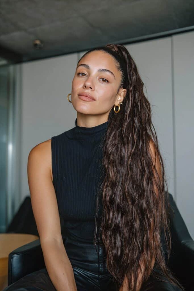 Sleek half-up hairstyle for long hair