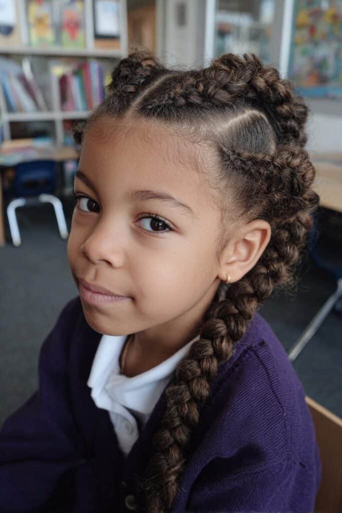 Picture Day Hairstyles for Little Black Girls with heart-shaped cornrows