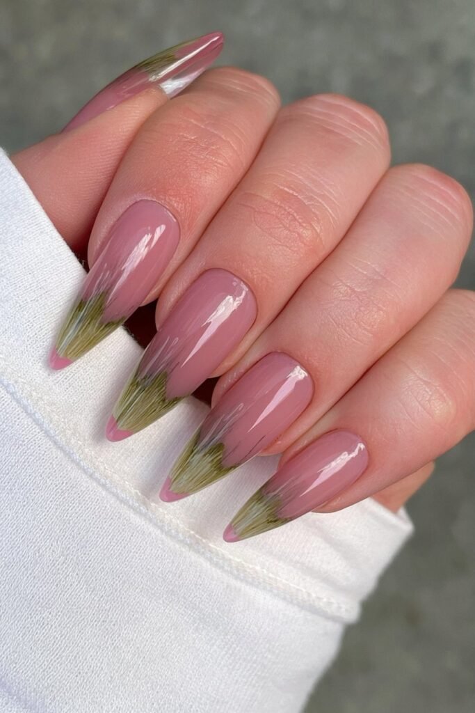 Pencil-themed nails with graphite lines and Green accents.