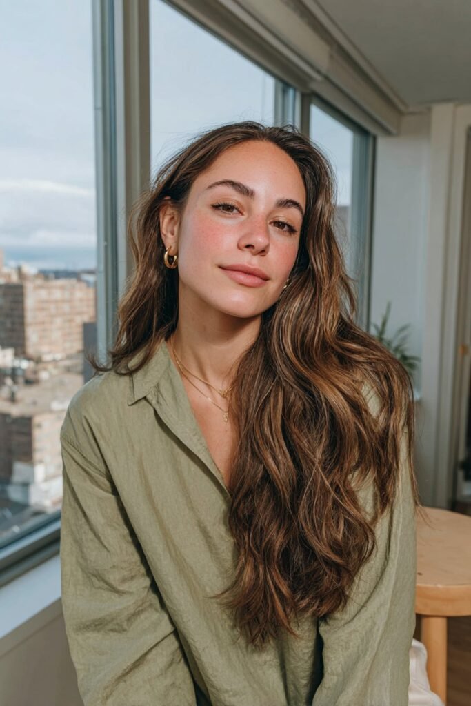 Middle part soft waves for long hair