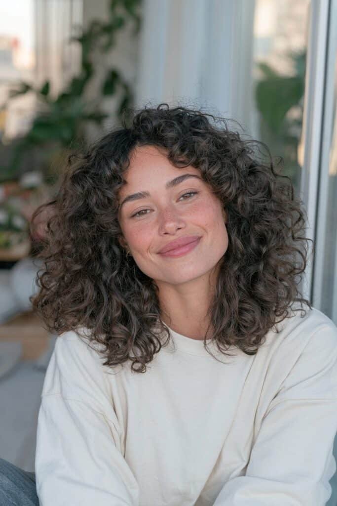 Young woman with natural loose curls and effortless volume