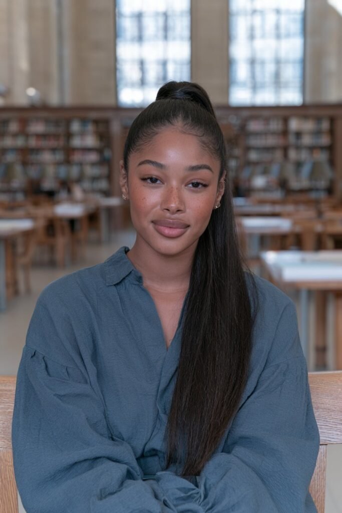 Sleek high ponytail hairstyle for long hair