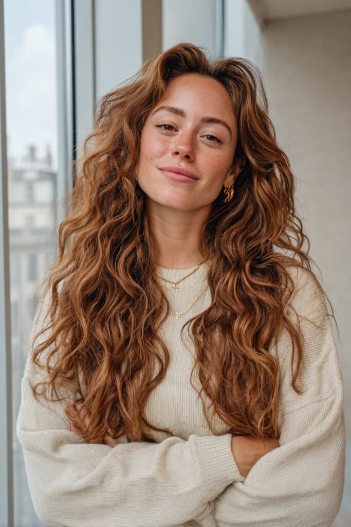 Voluminous blowout hairstyle for long hair